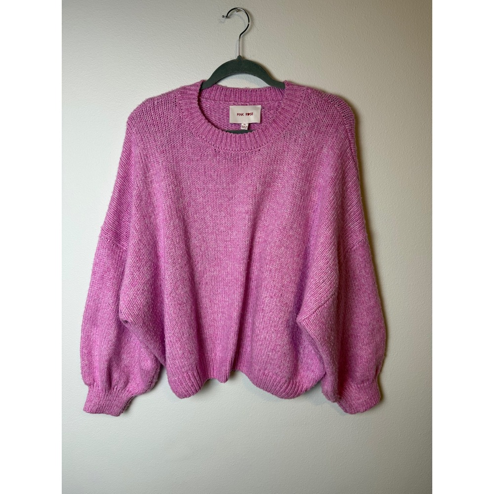 Pink Rose Womens XL‎ Pink Oversized Crew Neck Balloon Sleeve Sweater